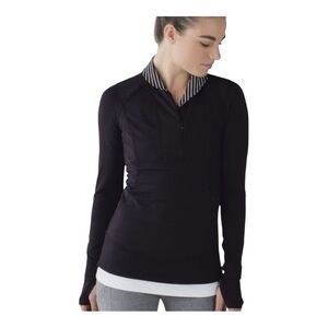 Lululemon Think Fast 1/4 Zip Pullover Black Striped Shawl Collar